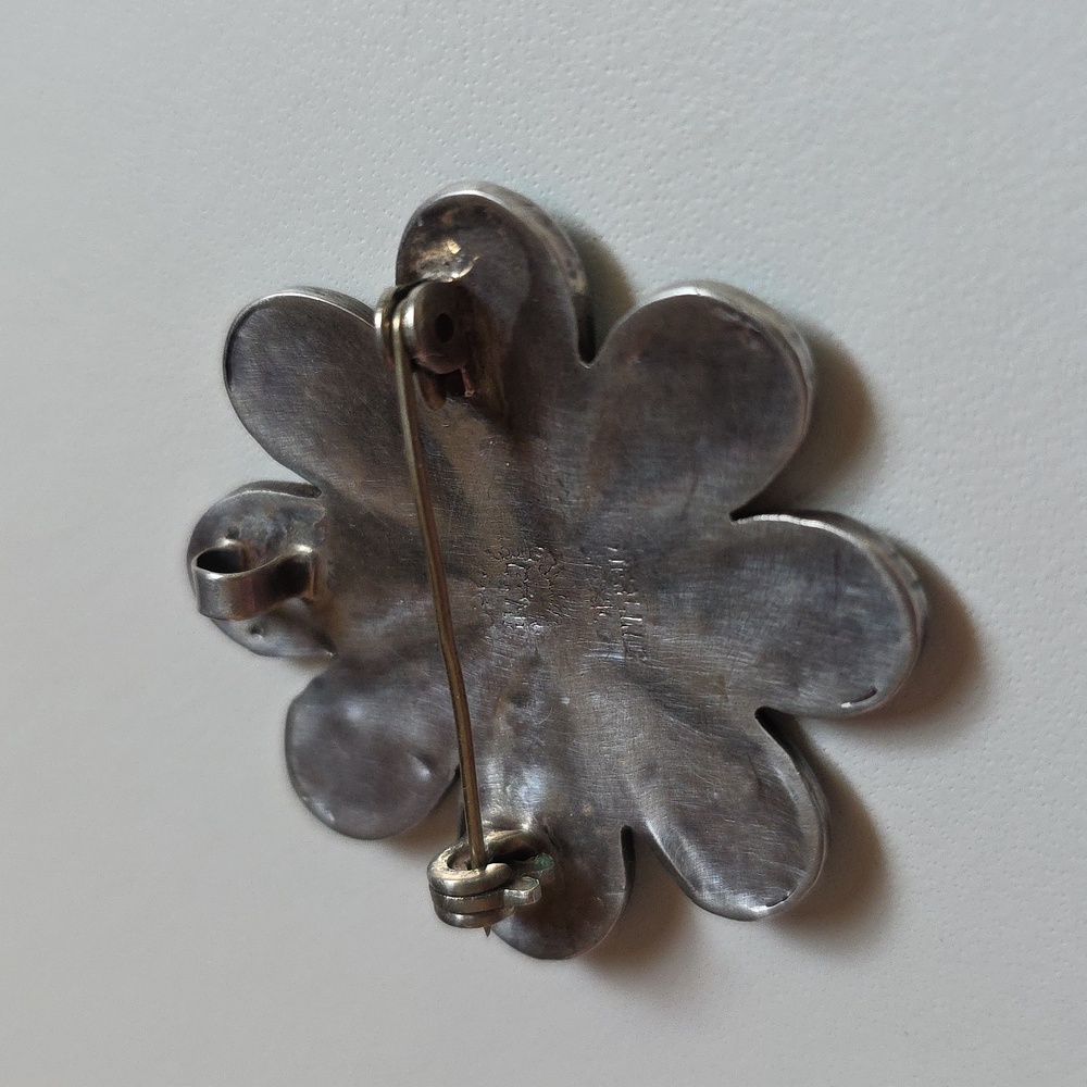 Turquoise Sterling Vintage Flower Silver Pendant and Brooch - Picture 4 of 7